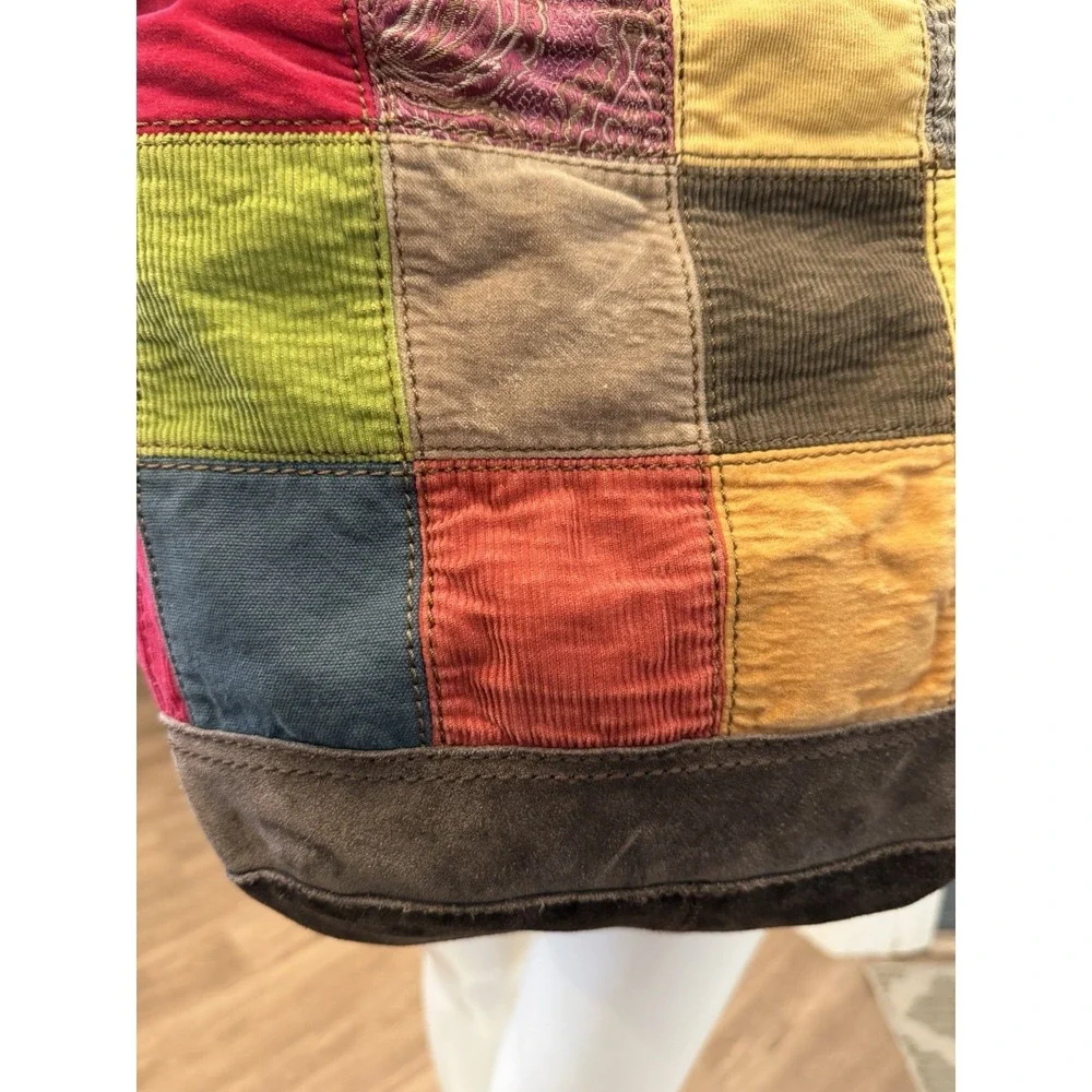VTG Lucky Brand Corduroy Patchwork Boho Shoulder Bag large Crossbody Hobo Tote